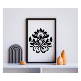 a living room mockup featuring a black and white abstract digital photo floral print on a wall