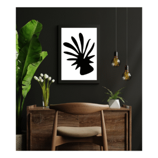 a mockup of a black and white digital palm print in a photo frame