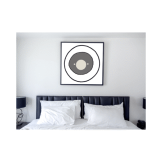 a digital print of a line drawn grayscale eyeball on a white background