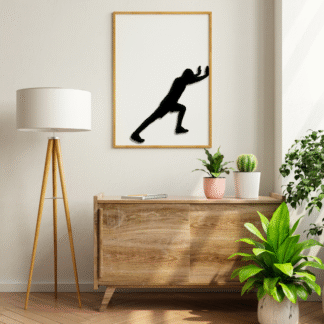 a modern background with a framed digital print of a black silhouette