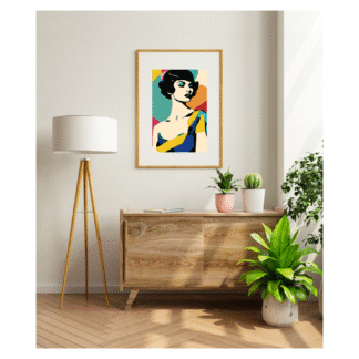 a colorful and bold digital print of a chic and stylish woman