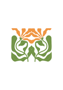 a modern background with a framed minimalist digital print of orange flowers with green stems