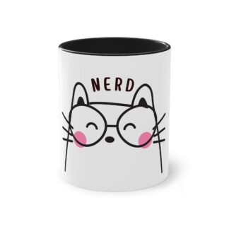 Cute Nerd Cat Two-Tone Coffee Mug - 11oz | Perfect Gift for Cat Lovers and Nerds!