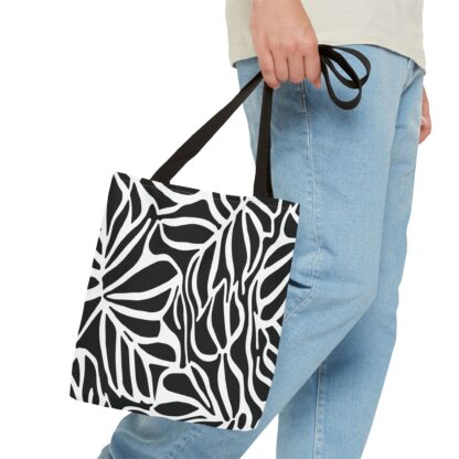 Stylish Bold Black and White Leaf Tote Bag - Eco-Friendly Everyday Carryall - Image 3