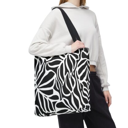 Stylish Bold Black and White Leaf Tote Bag - Eco-Friendly Everyday Carryall - Image 13