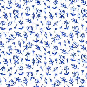 blue line drawn whimsical floral pattern