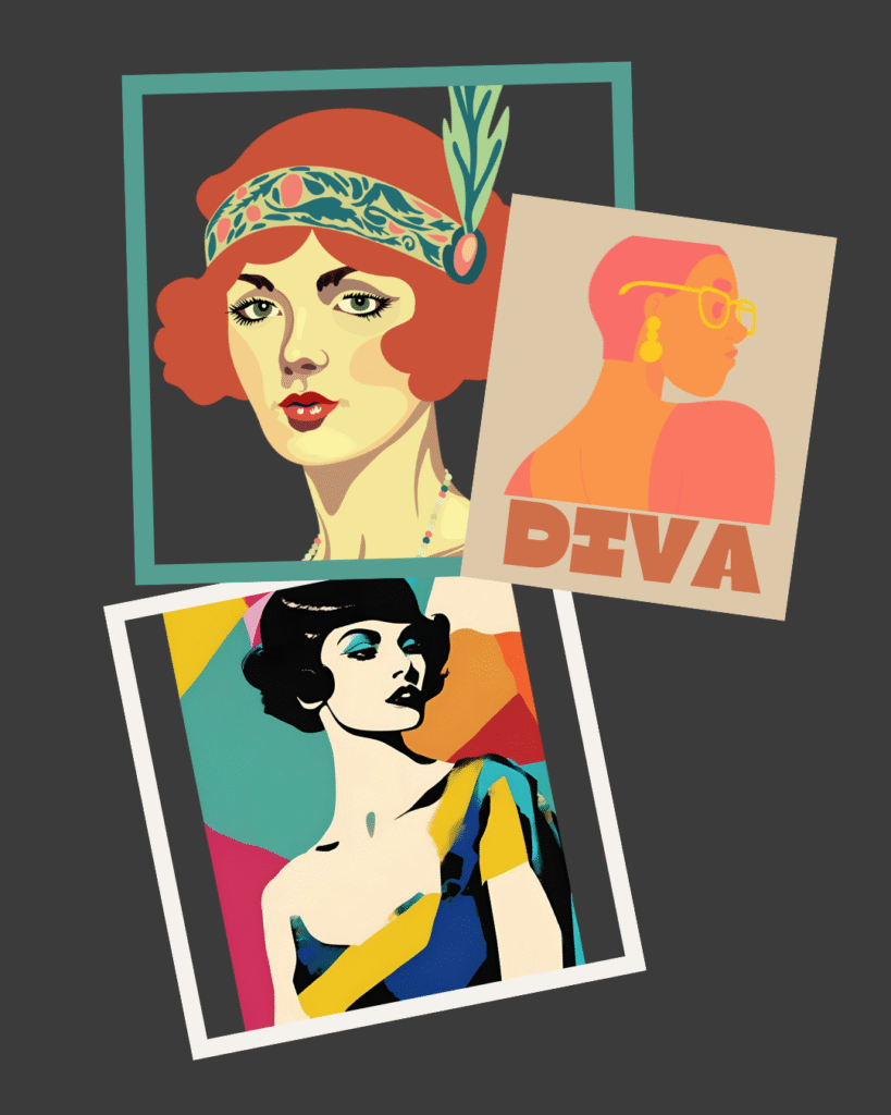 a collage of bright bold and colorful digital prints